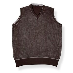 Ferrante Vest Men 54 EU (XXL US) Dark Brown Merino Wool‎ Sweater V Neck EUC